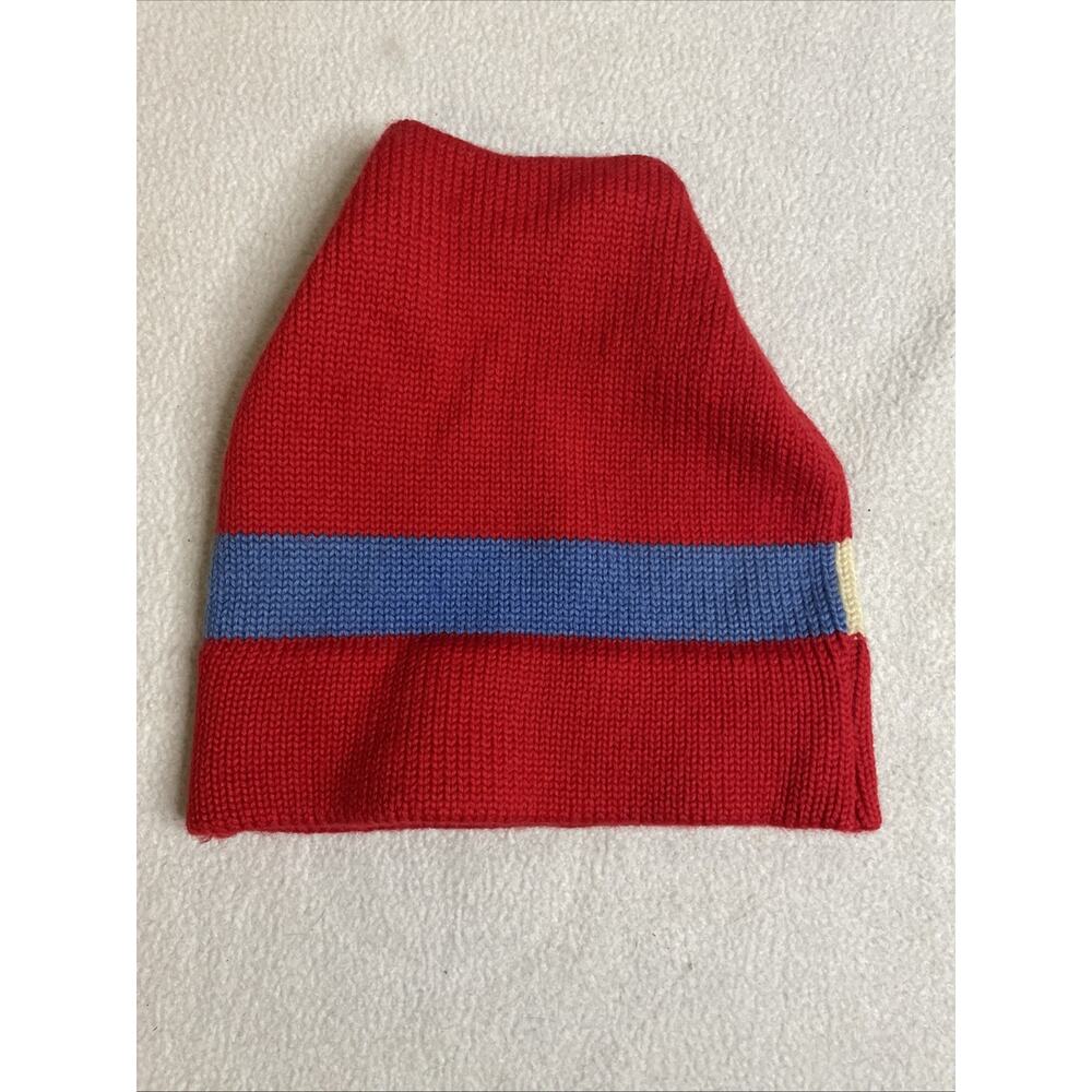 Vintage Wool Beanie Striped Hat Meister 1970s Ski Snowboard Hat Red White & Blue